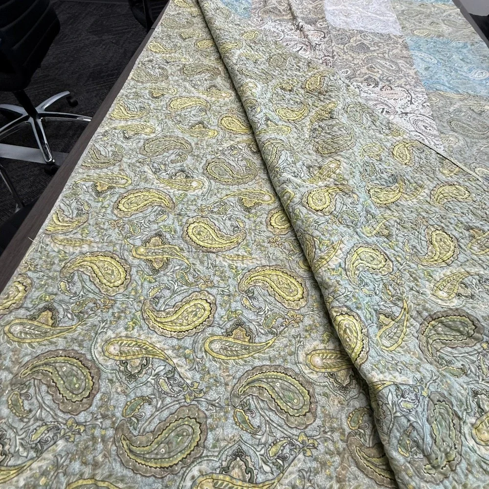 Paisley Patchwork Quilted Bedspread Blue Green Tan Reversible King Coverlet
